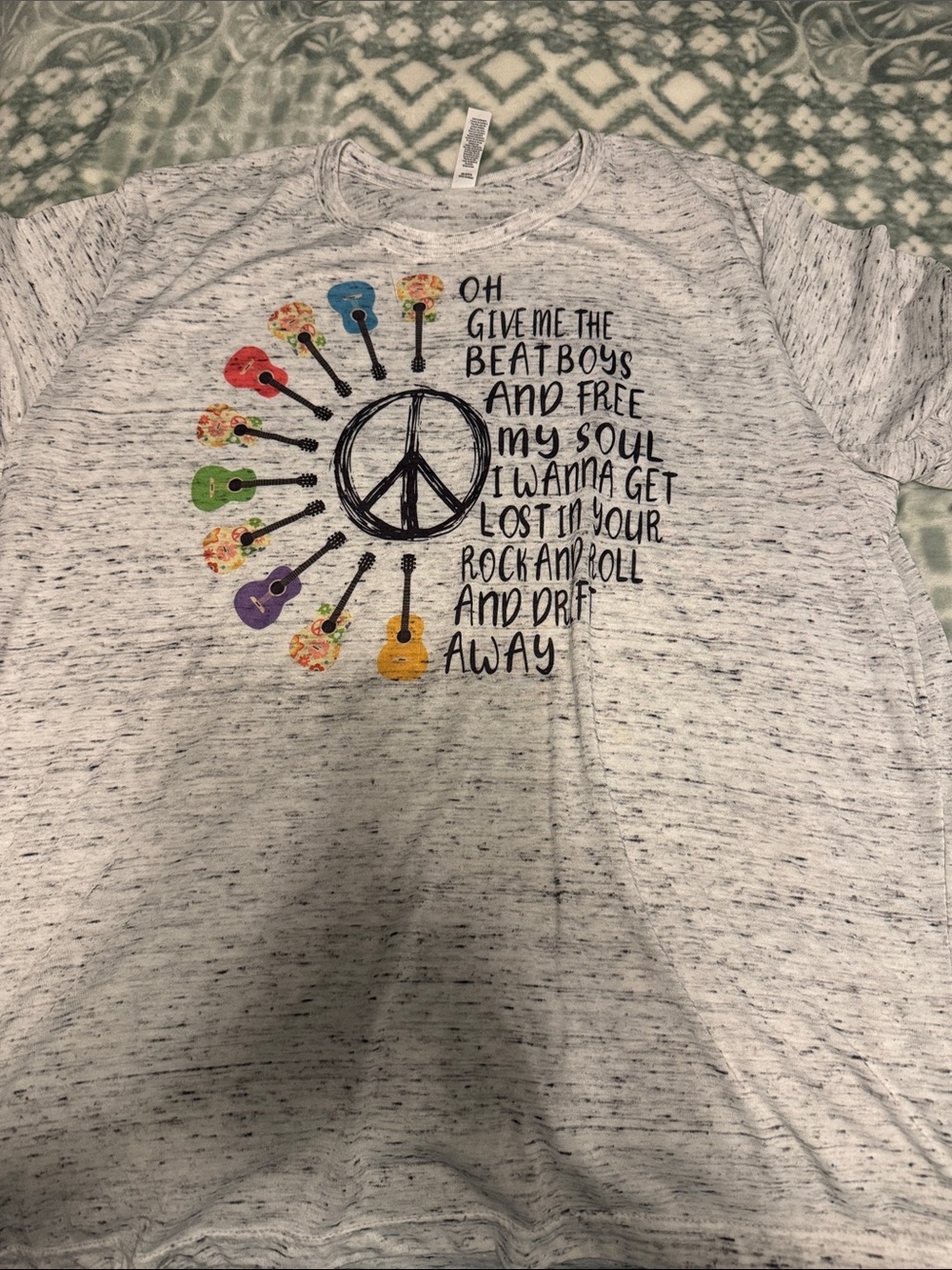 Bella Canvas Heather Gray Short Sleeve Tee with Colorful Guitar Peace Graphic